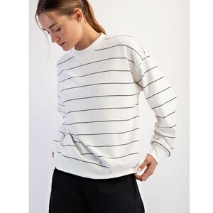 🌹PRE-ORDER 9/15 "The Angela" White Modal Scuba Stripe Crew Neck Top